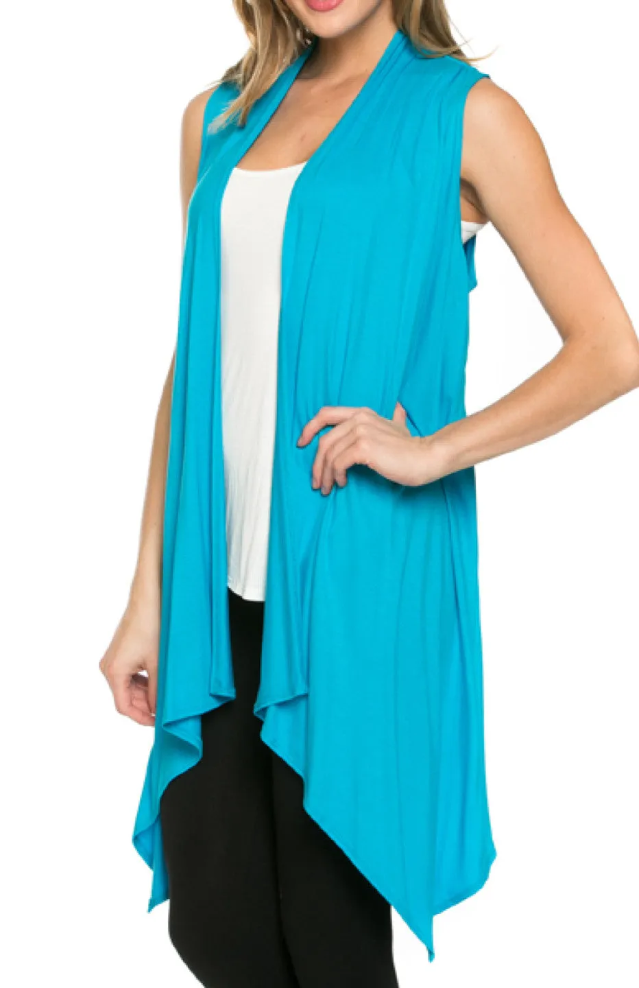 Draped Open Front Jersey Knit Vest