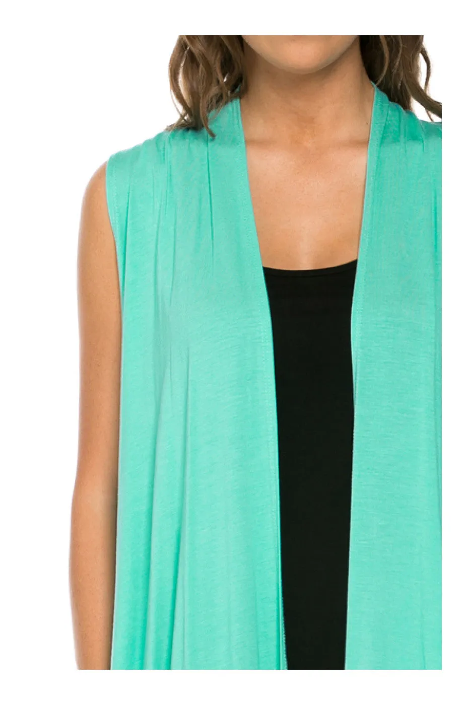 Draped Open Front Jersey Knit Vest