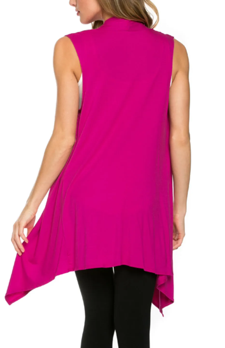 Draped Open Front Jersey Knit Vest