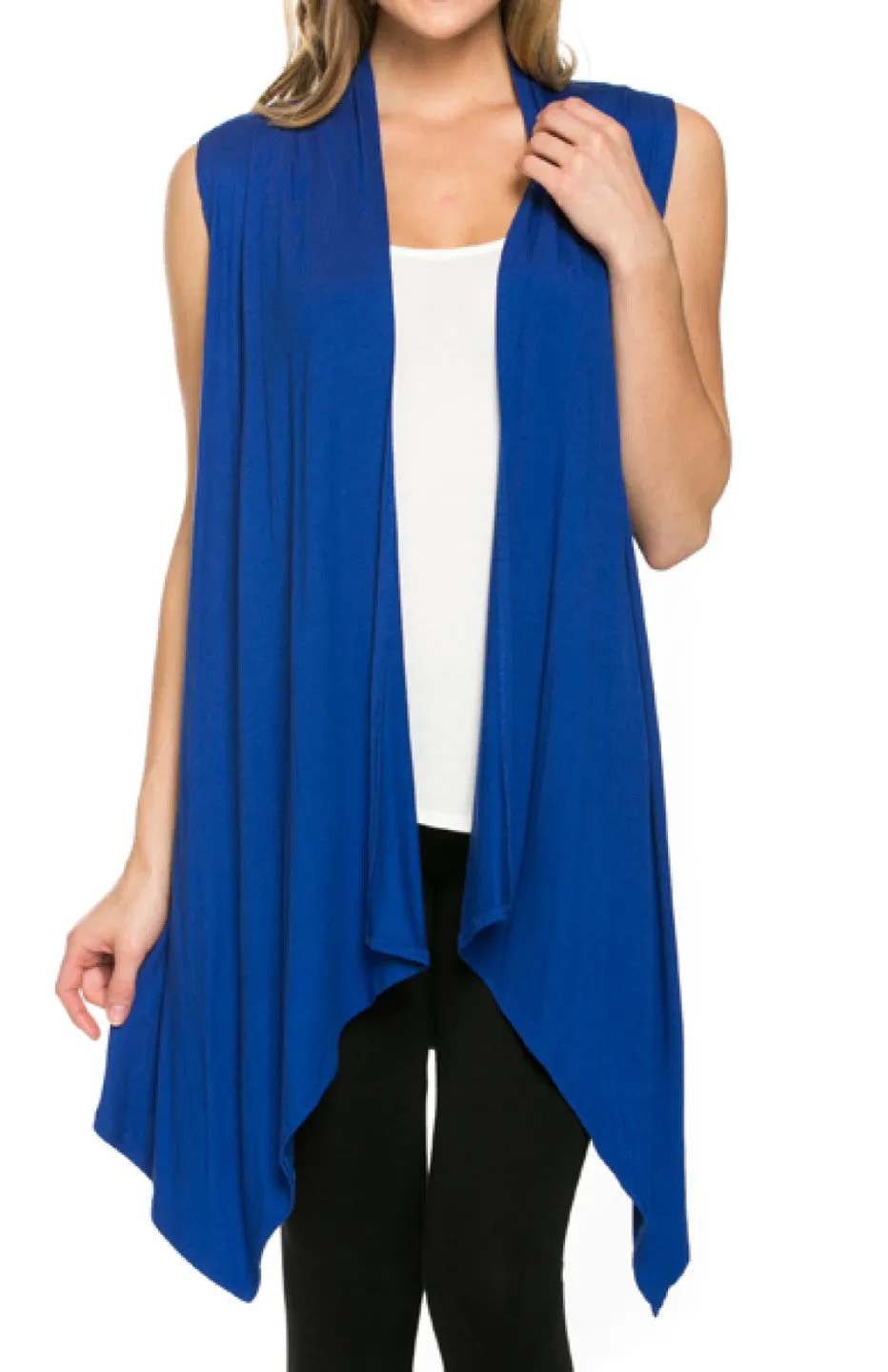 Draped Open Front Jersey Knit Vest