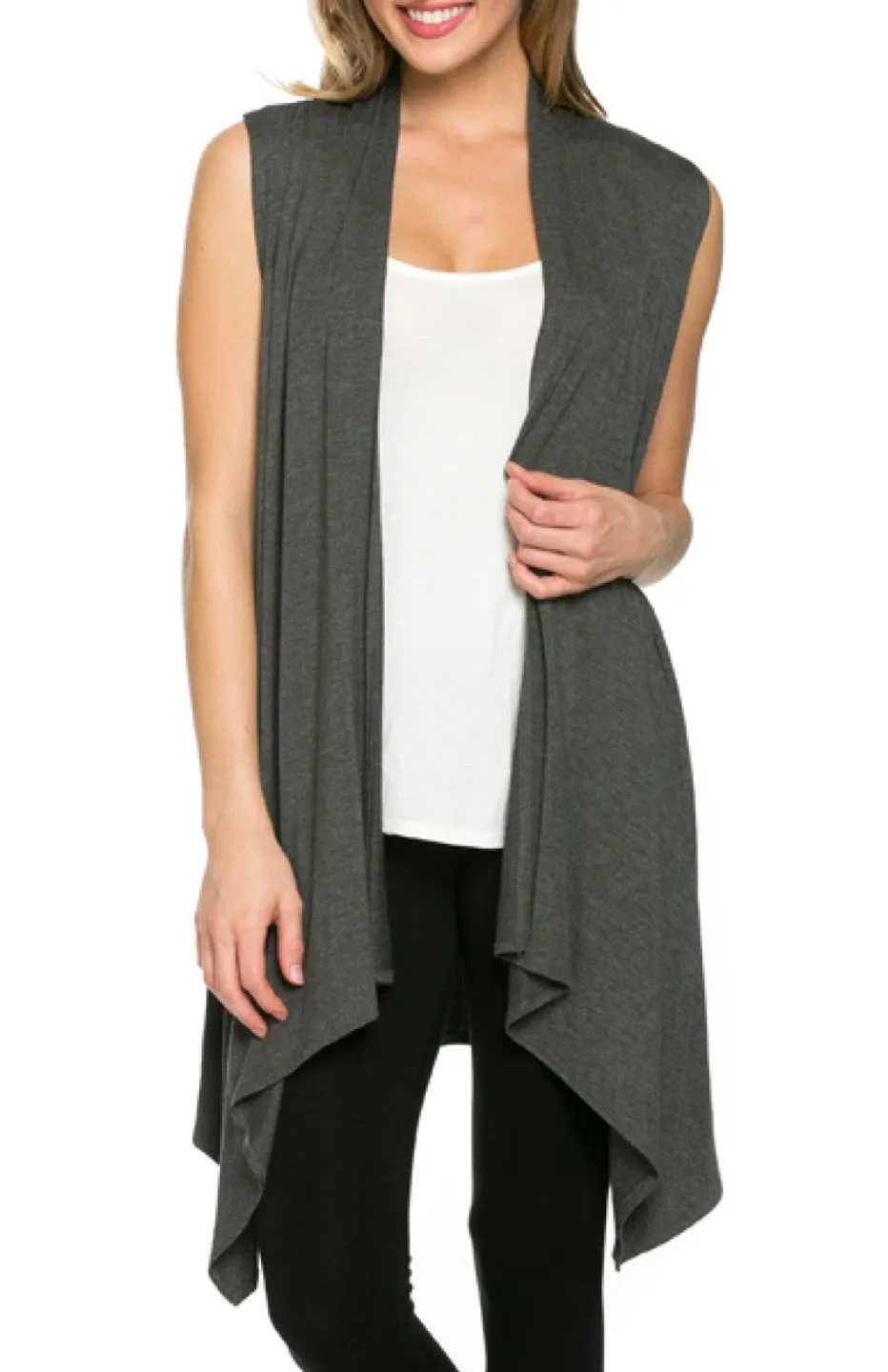 Draped Open Front Jersey Knit Vest