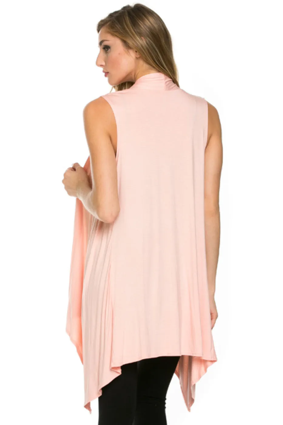 Draped Open Front Jersey Knit Vest