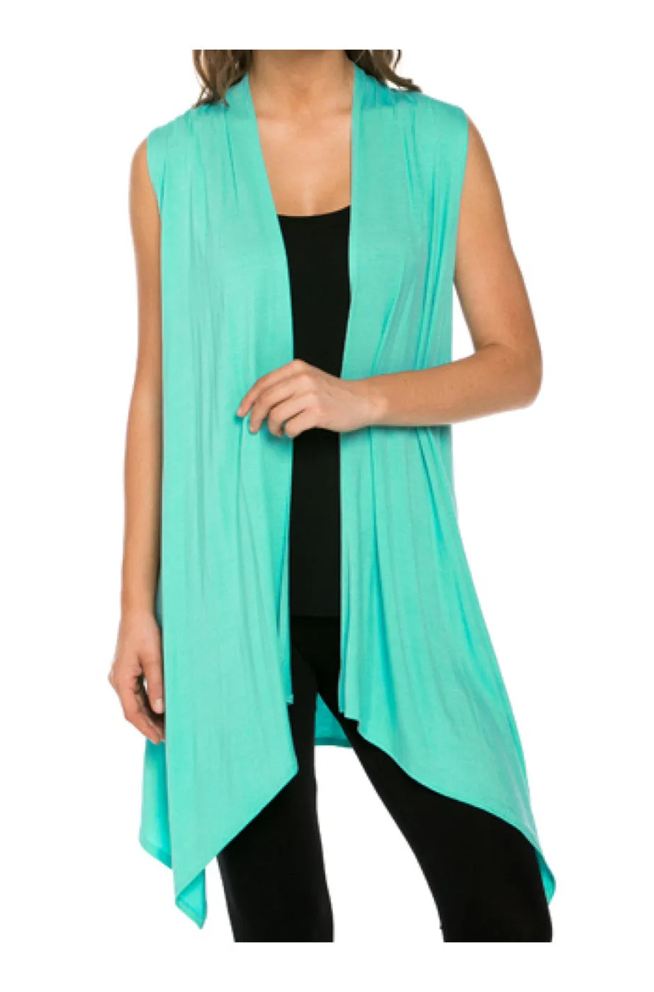 Draped Open Front Jersey Knit Vest