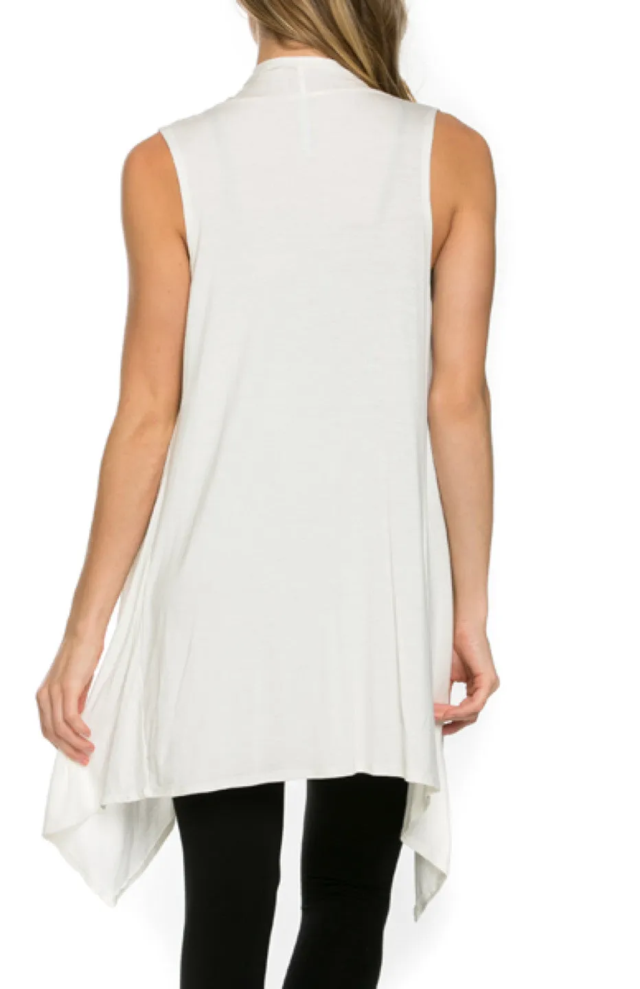 Draped Open Front Jersey Knit Vest