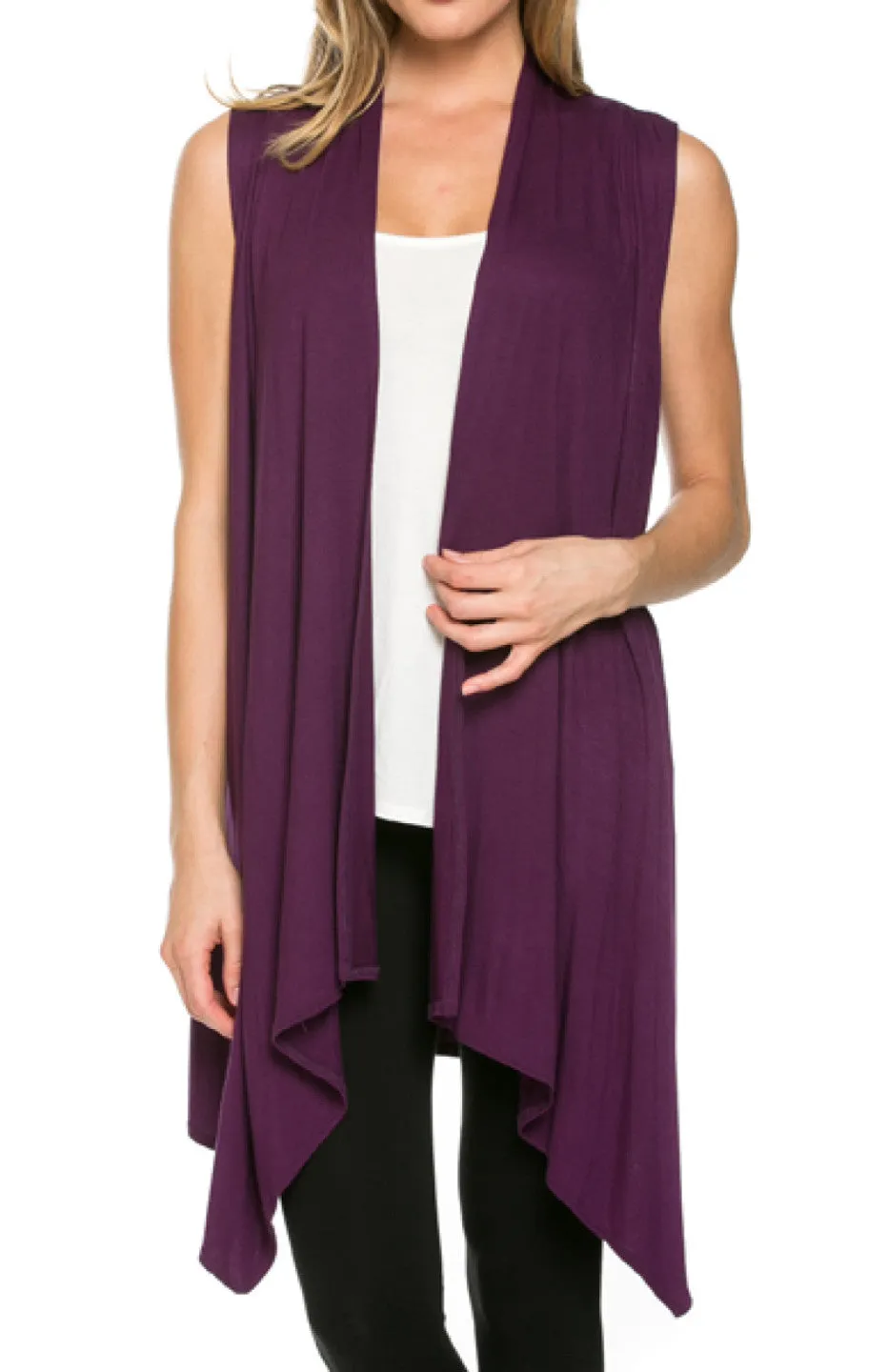 Draped Open Front Jersey Knit Vest