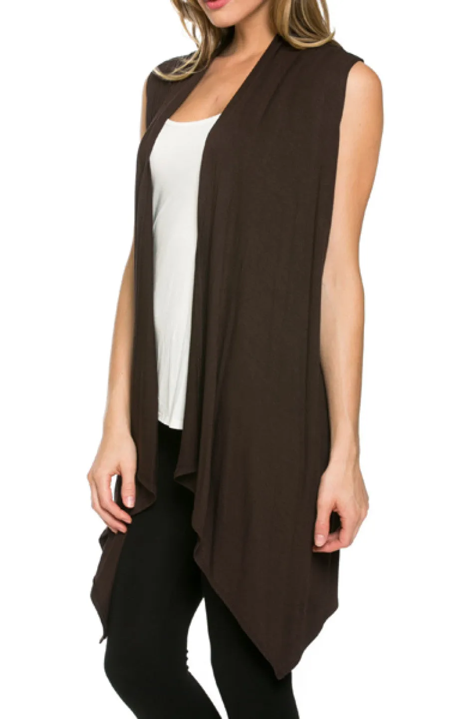 Draped Open Front Jersey Knit Vest