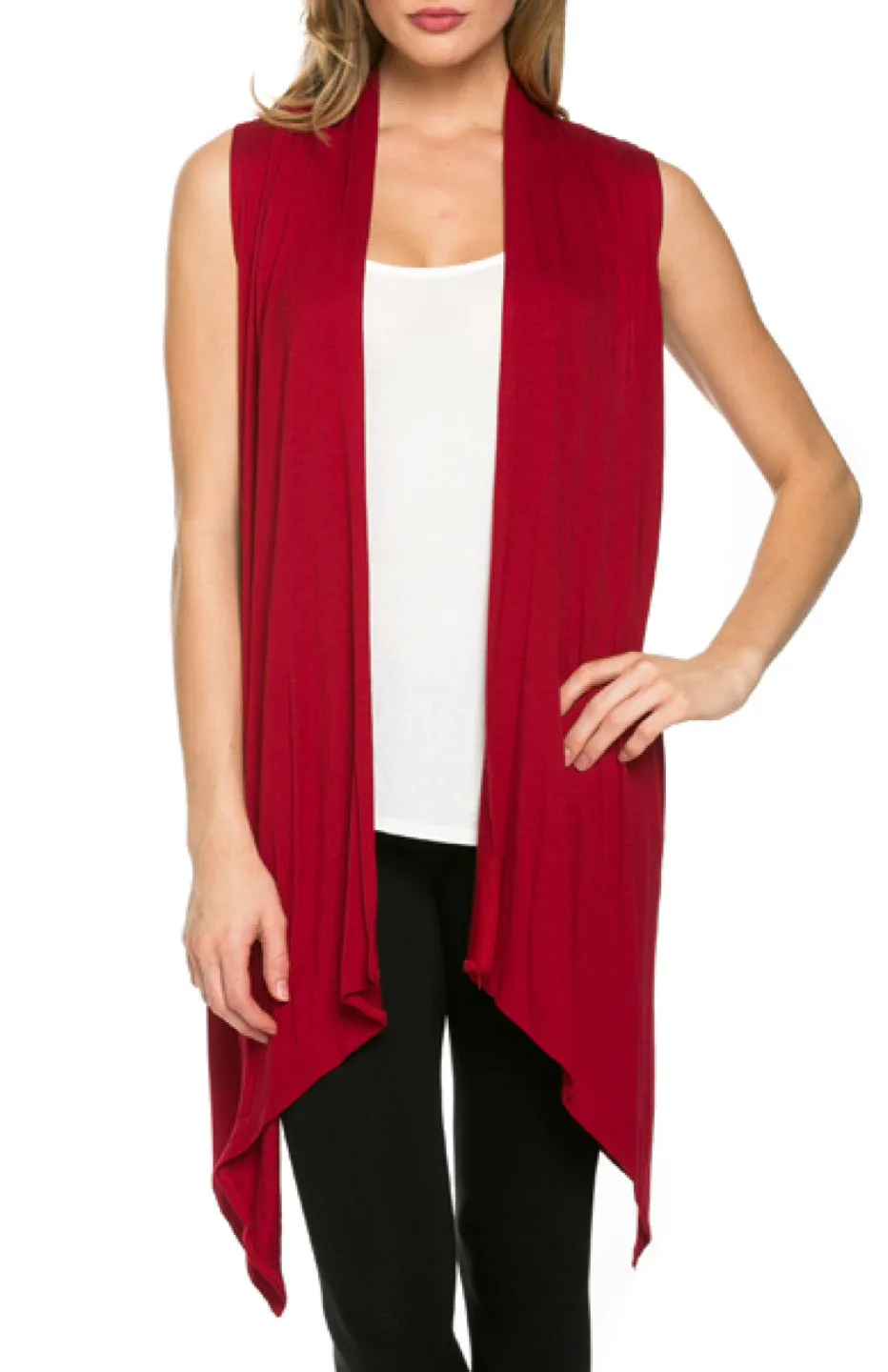Draped Open Front Jersey Knit Vest