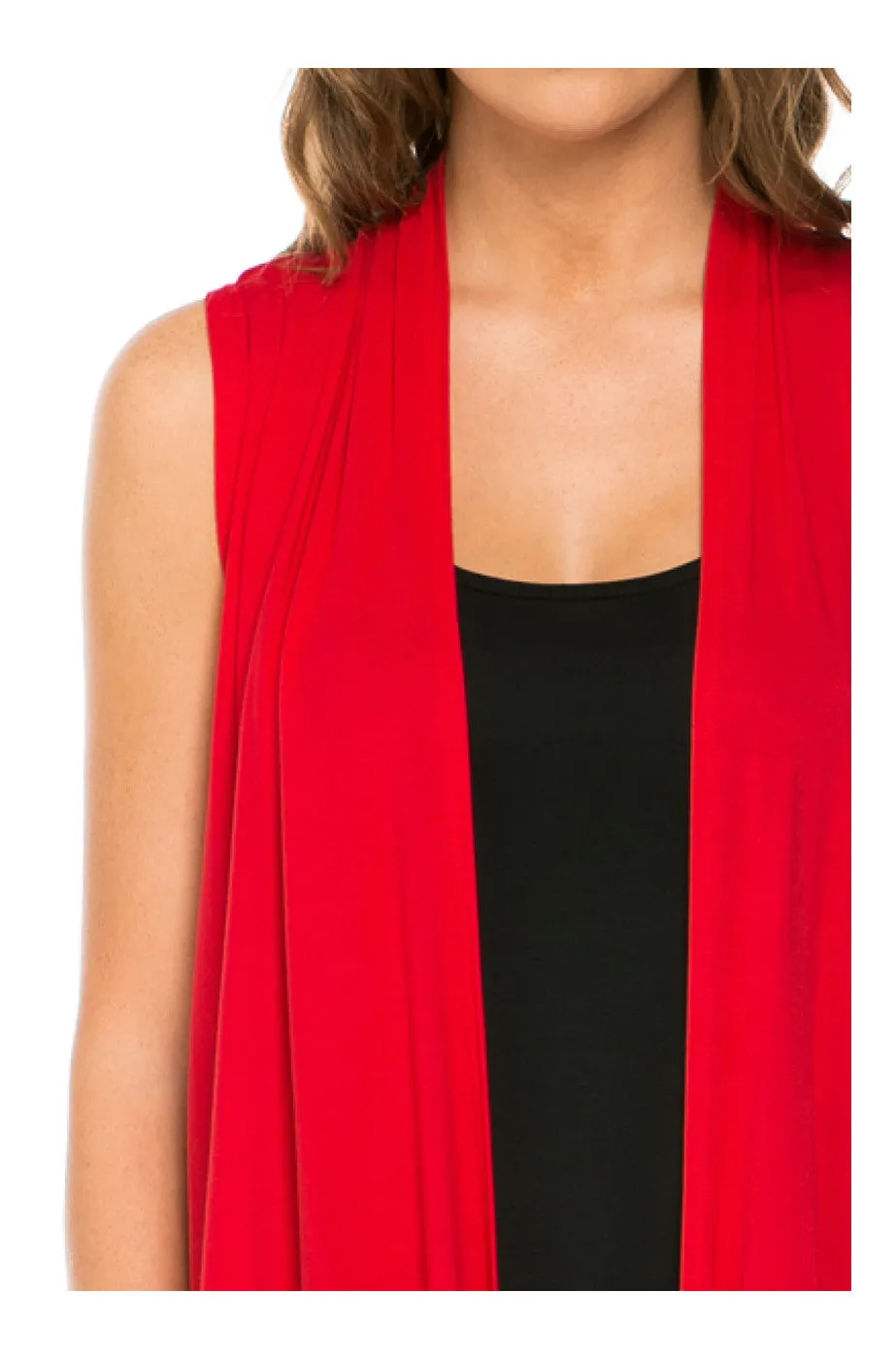 Draped Open Front Jersey Knit Vest