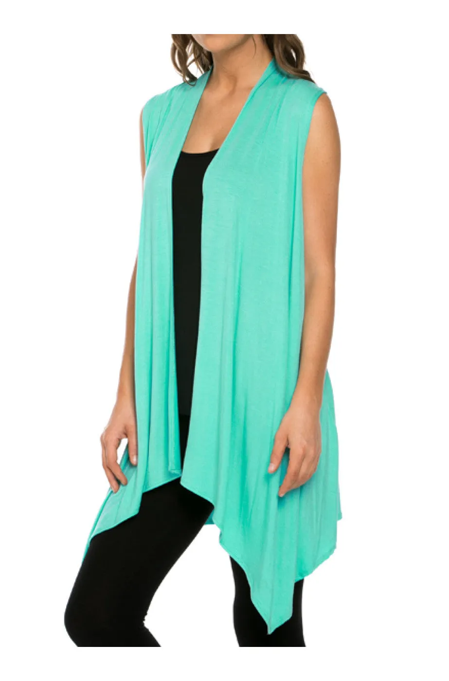 Draped Open Front Jersey Knit Vest