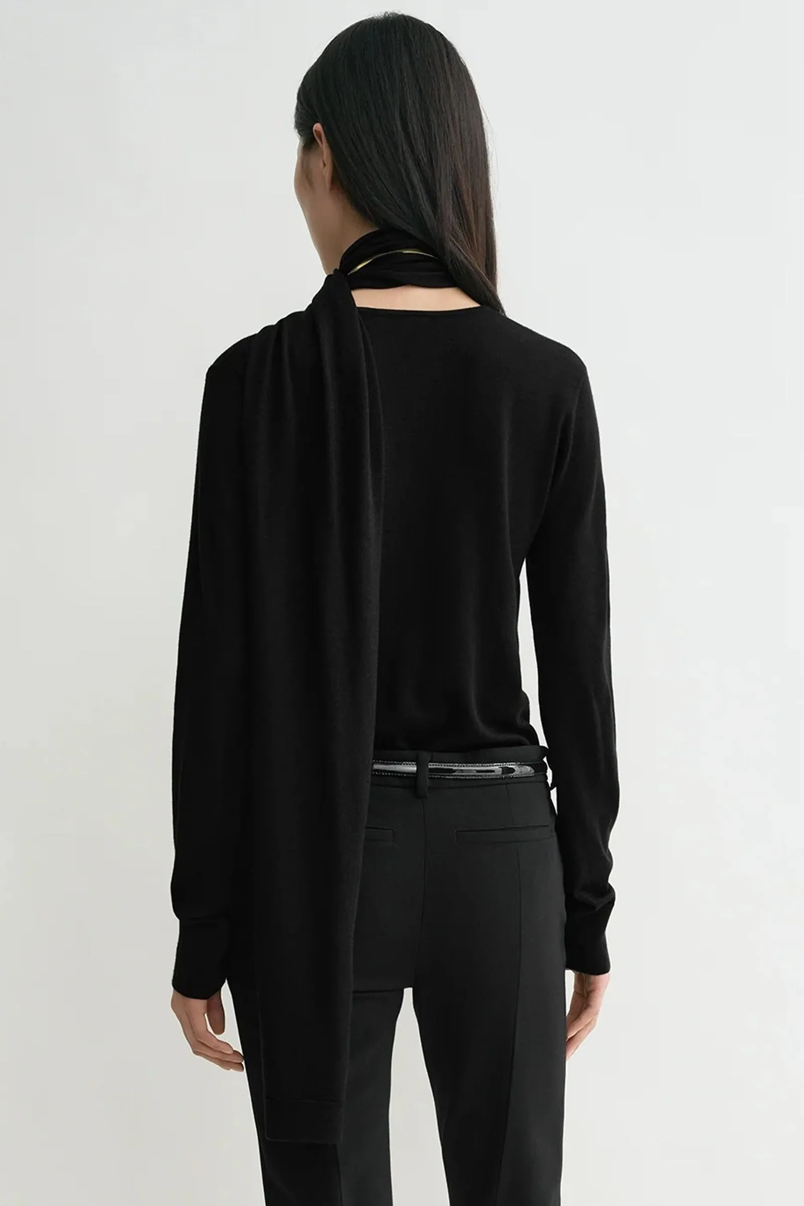 Draped-scarf fine knit