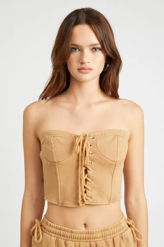 FRENCH TERRY STRAPLESS BUSTIER TOP