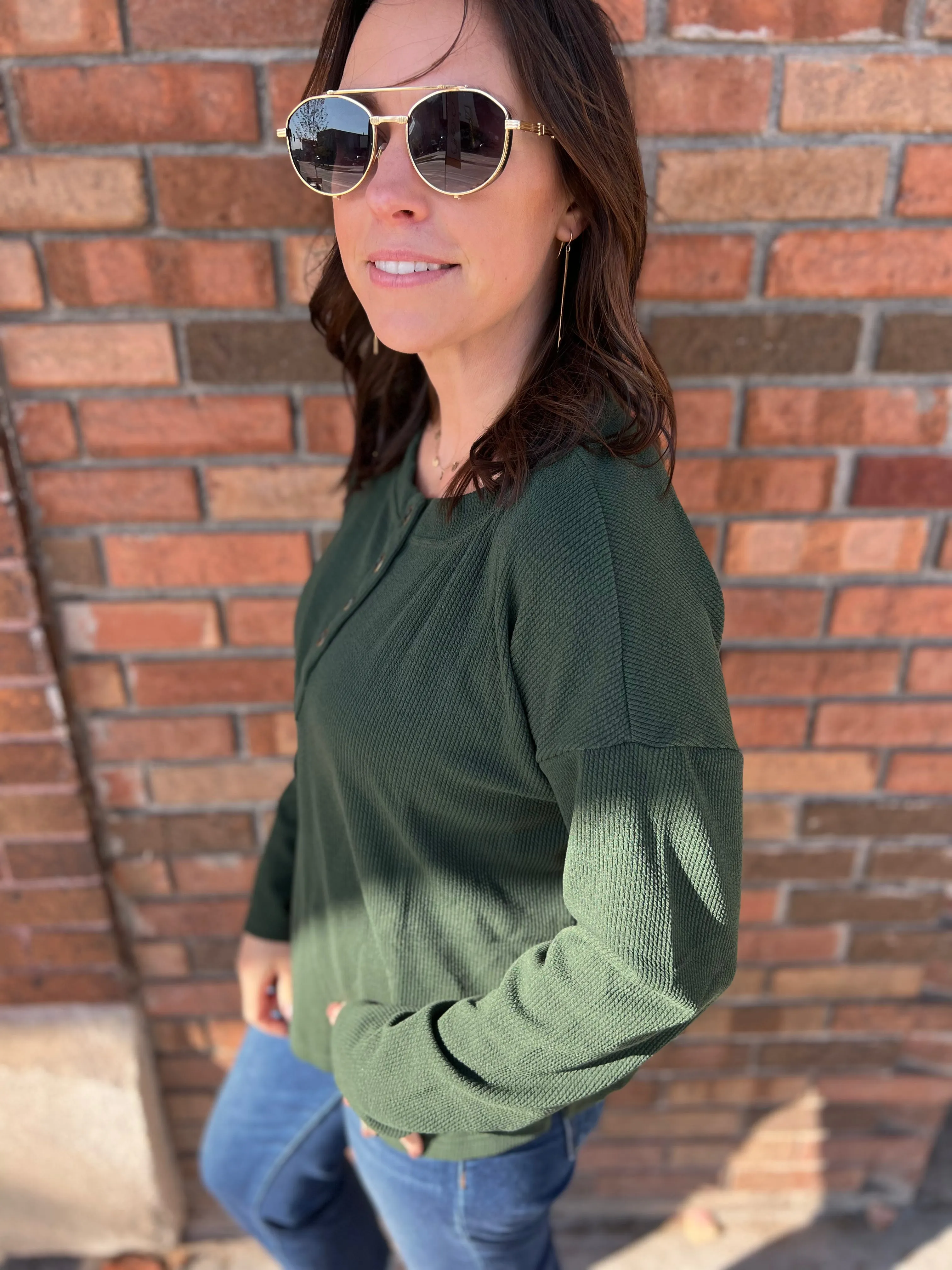 Half Button Down Long Sleeve Henley