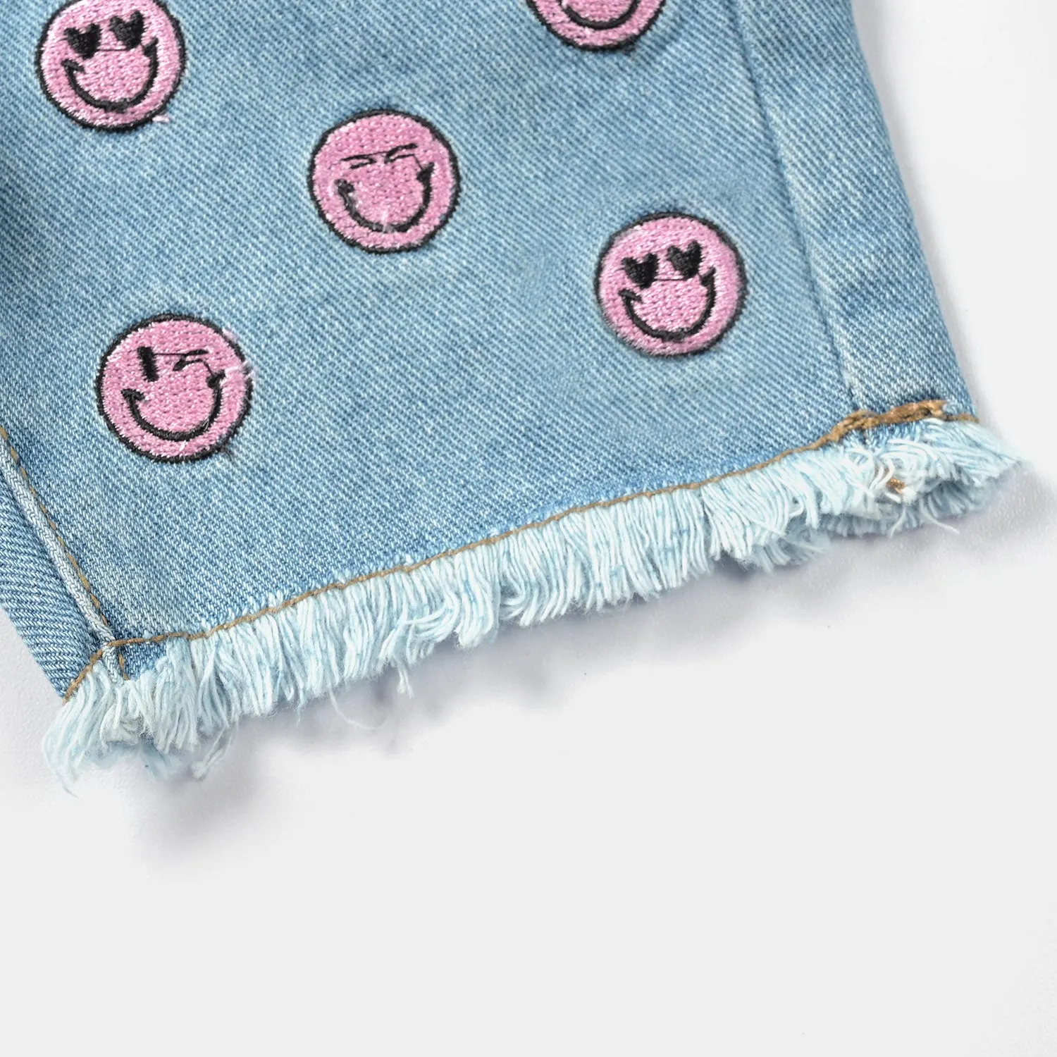 Infant Girls Denim Short Smiley-Ice Blue