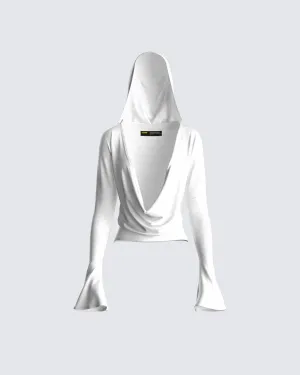 Inga White Knit Hooded Draped Top