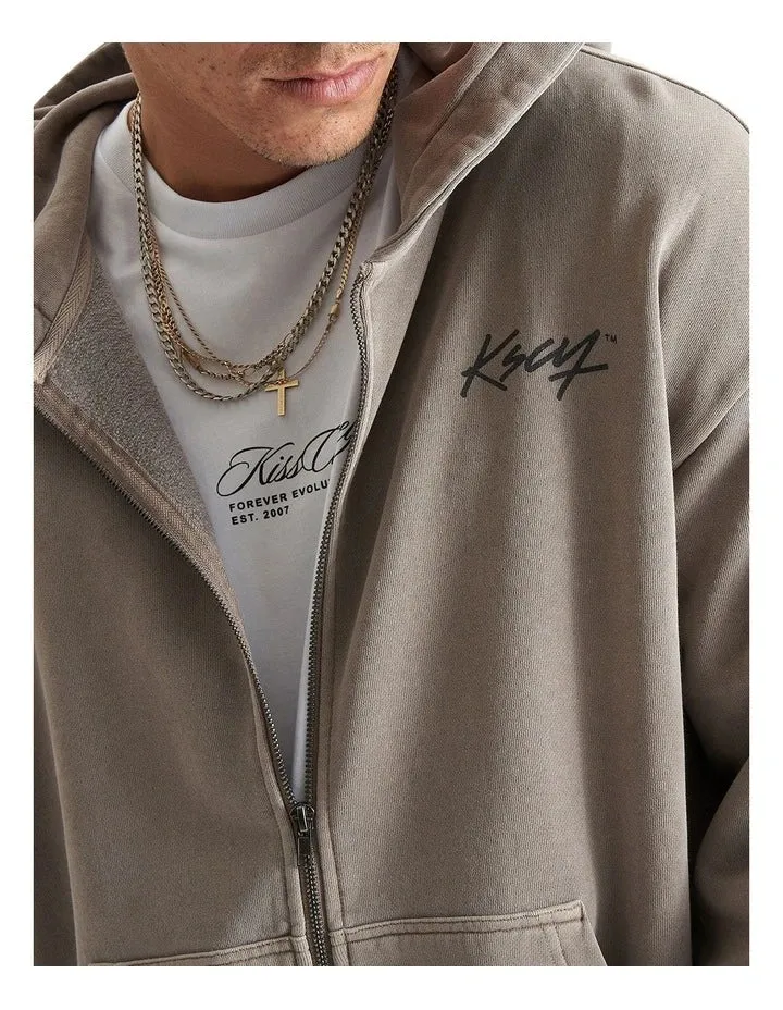 Kiss Chacey  Hedda Relaxed Hooded Zip Sweater - Pigment Driftwood