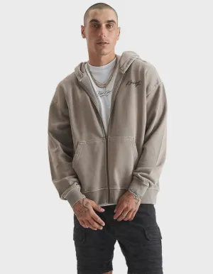 Kiss Chacey  Hedda Relaxed Hooded Zip Sweater - Pigment Driftwood