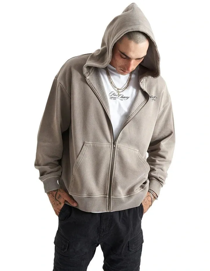 Kiss Chacey  Hedda Relaxed Hooded Zip Sweater - Pigment Driftwood