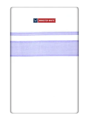 Mens Cotton White Double Layered Dhoti with Lavender Fancy Kara  - Empuran