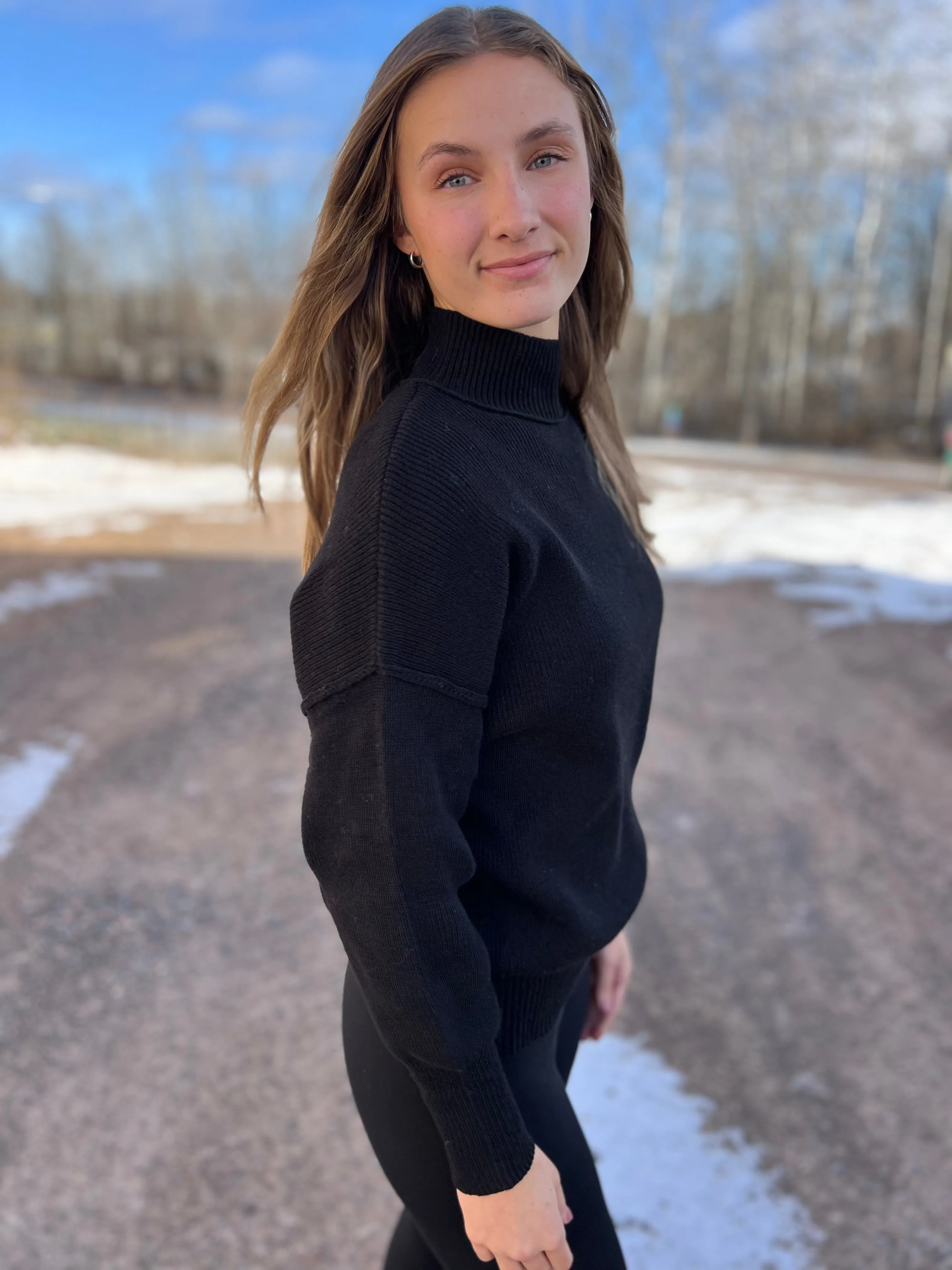 Mock Neck Ribbed Sweater