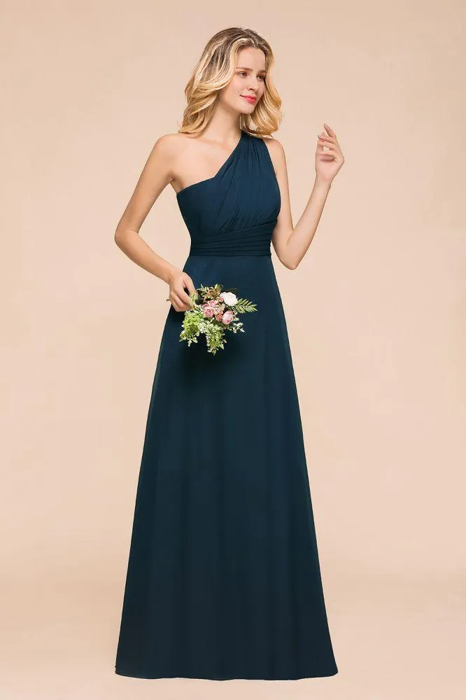 One Shoulder Floor-Length Bridesmaid Dress A-line Chiffon Wedding Party Dresses
