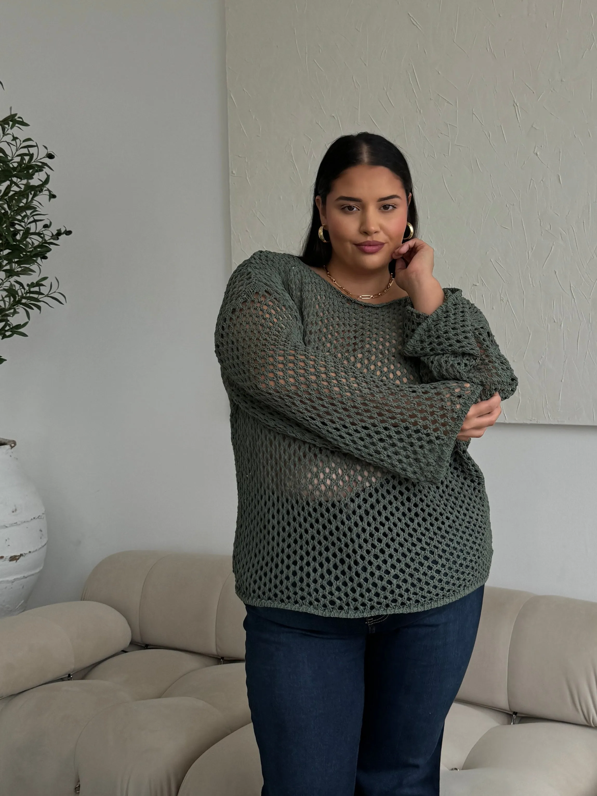 Plus Size Crochet Knit Top