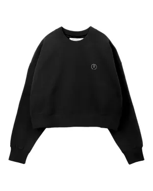 Print Cropped Sweat-BLACK