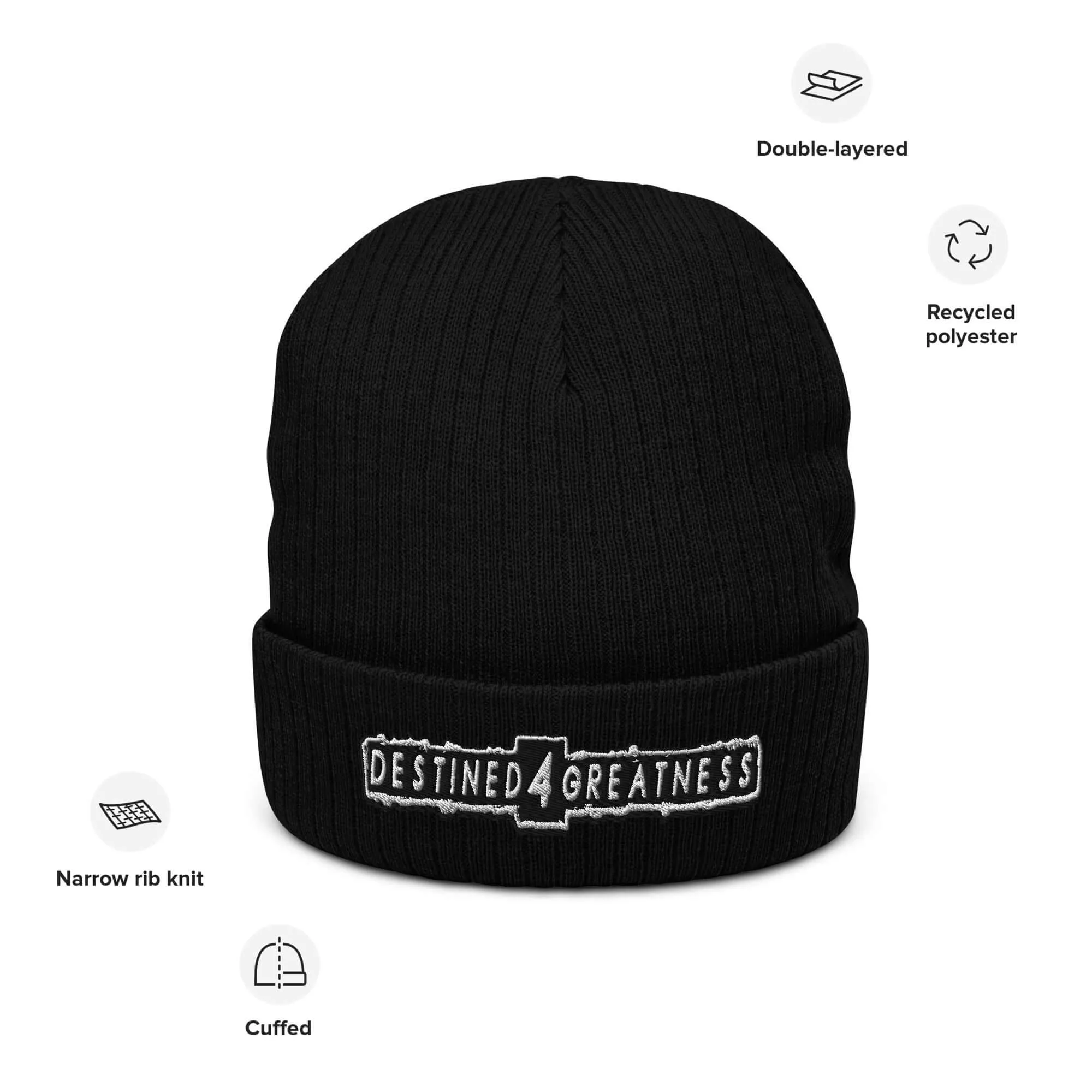 "Destined 4 Greatness" Ribbed knit beanie (Color options available)