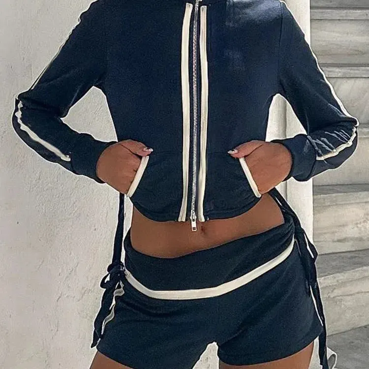 Rockmore Autumn Contrast Casual Coat for Women Y2K Harajuku Slim Zip Up Jacket