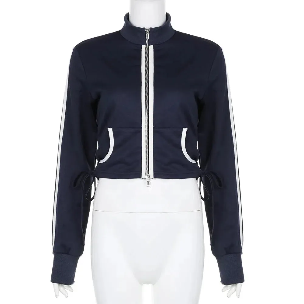 Rockmore Autumn Contrast Casual Coat for Women Y2K Harajuku Slim Zip Up Jacket