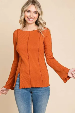 Rusty Orange Boat Neck Merrow Edge Top