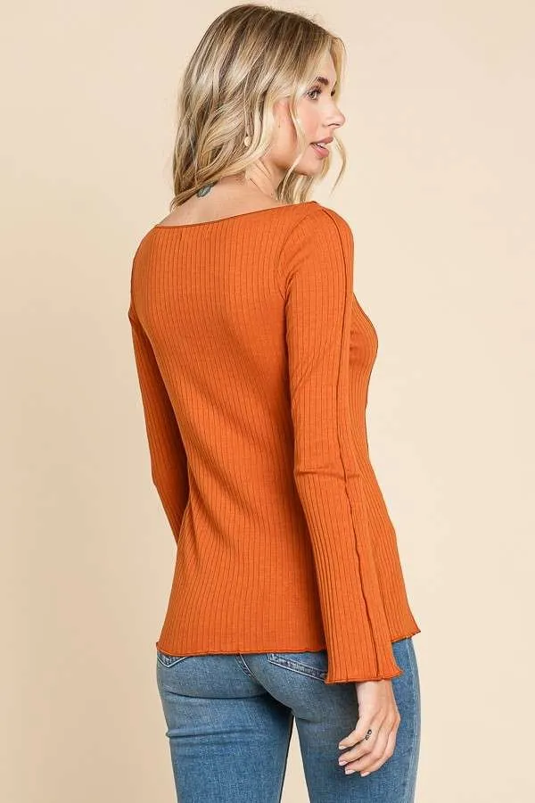 Rusty Orange Boat Neck Merrow Edge Top