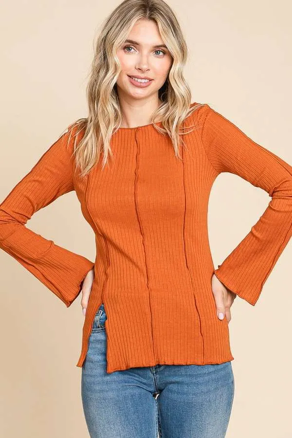 Rusty Orange Boat Neck Merrow Edge Top