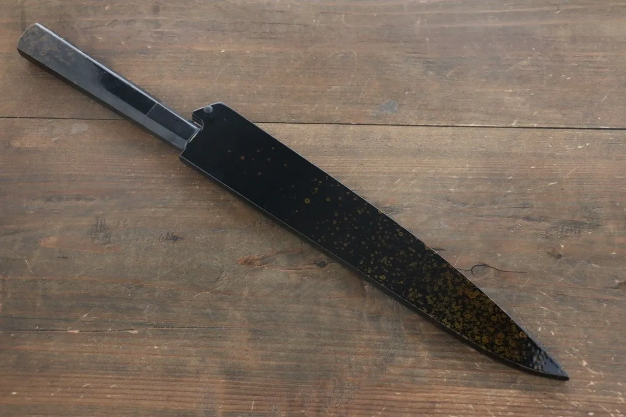 Sakai Takayuki AUS-10 45 Layer Damascus Hammered Sujihiki Japanese Chef Knife 240mm Gold Dots Lacquered Handle With Saya