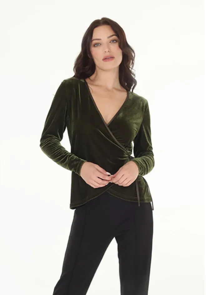 Solid Stretch Velvet Wrap Top