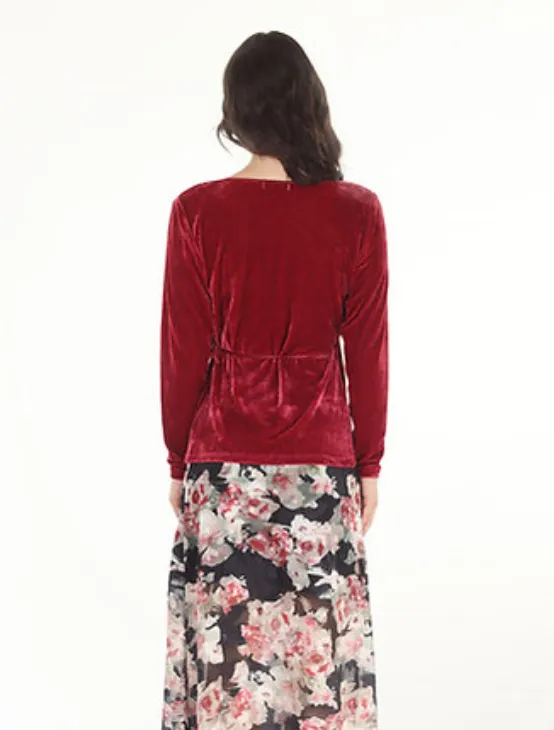Solid Stretch Velvet Wrap Top