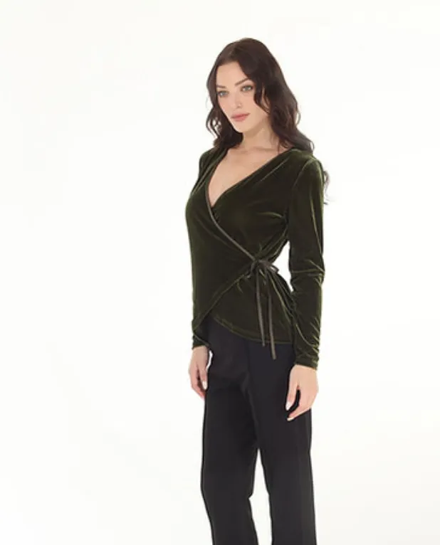 Solid Stretch Velvet Wrap Top