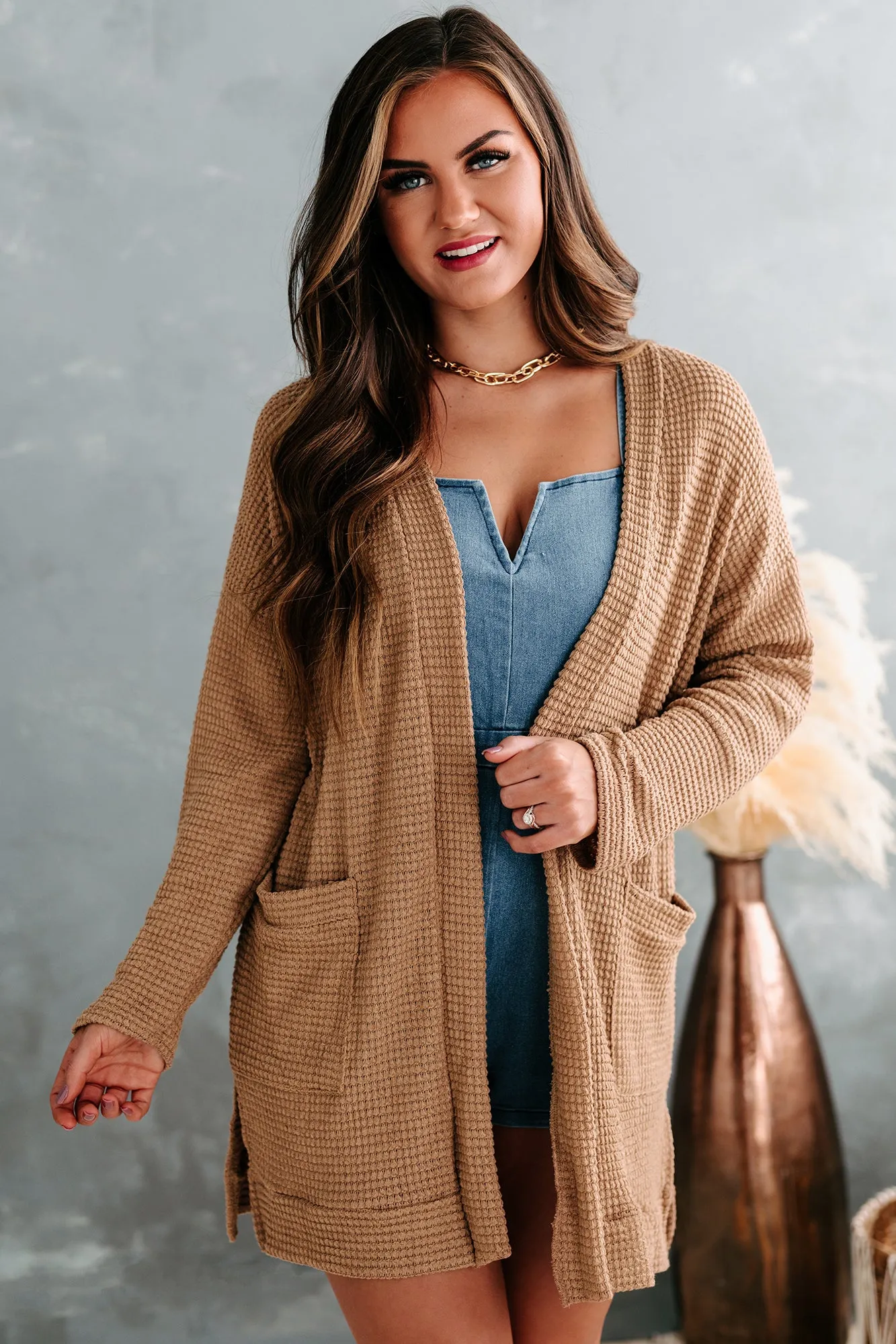 Some Day Soon Waffle Knit Cardigan (Mocha)