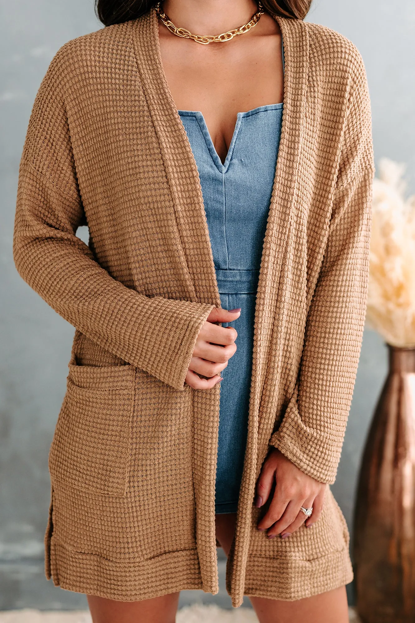 Some Day Soon Waffle Knit Cardigan (Mocha)