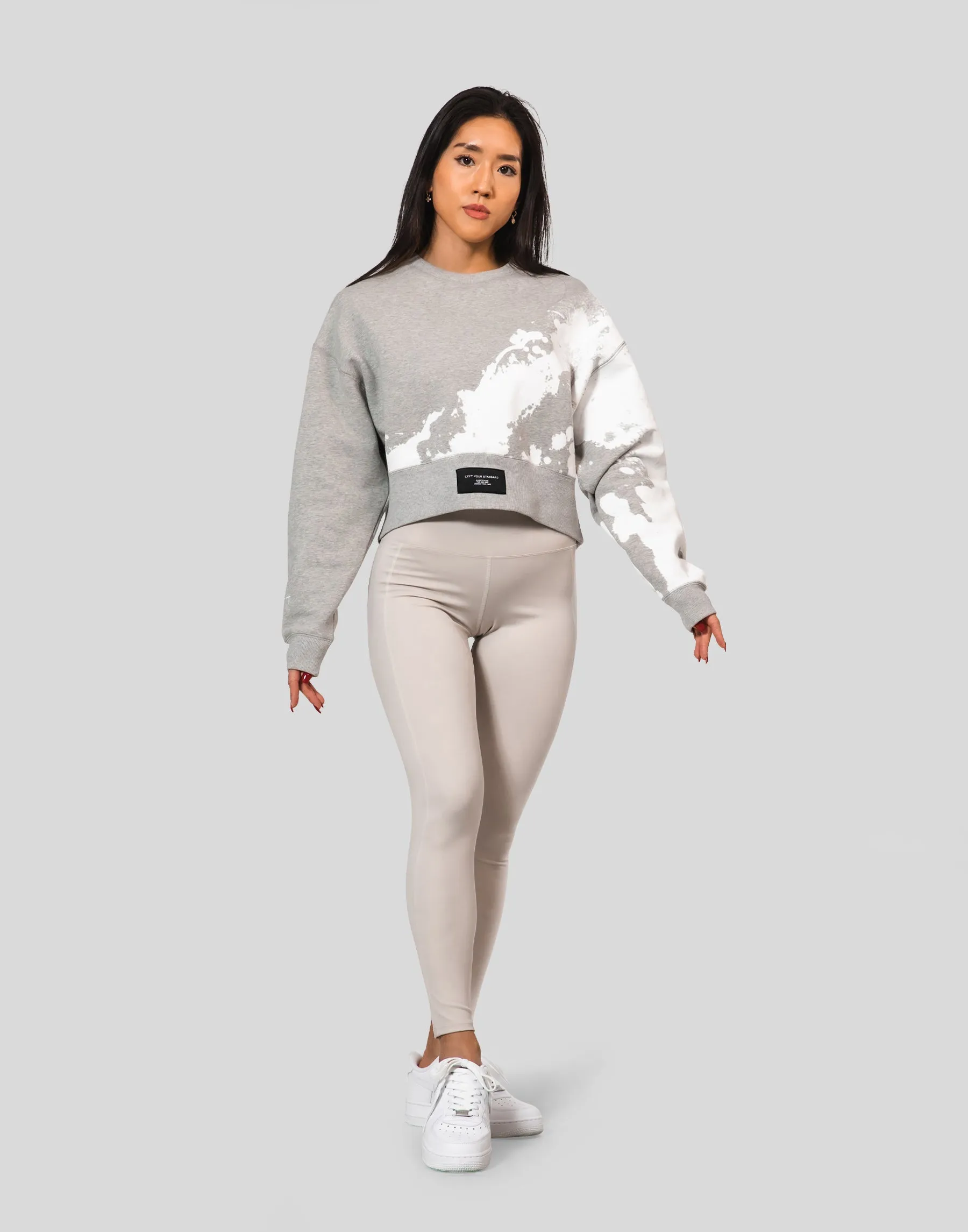 Splash Cropped Crewneck Sweat - Grey