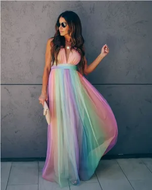 TastyHottie - Rainbow Chiffon V-neck Pregnancy Maxi Dress