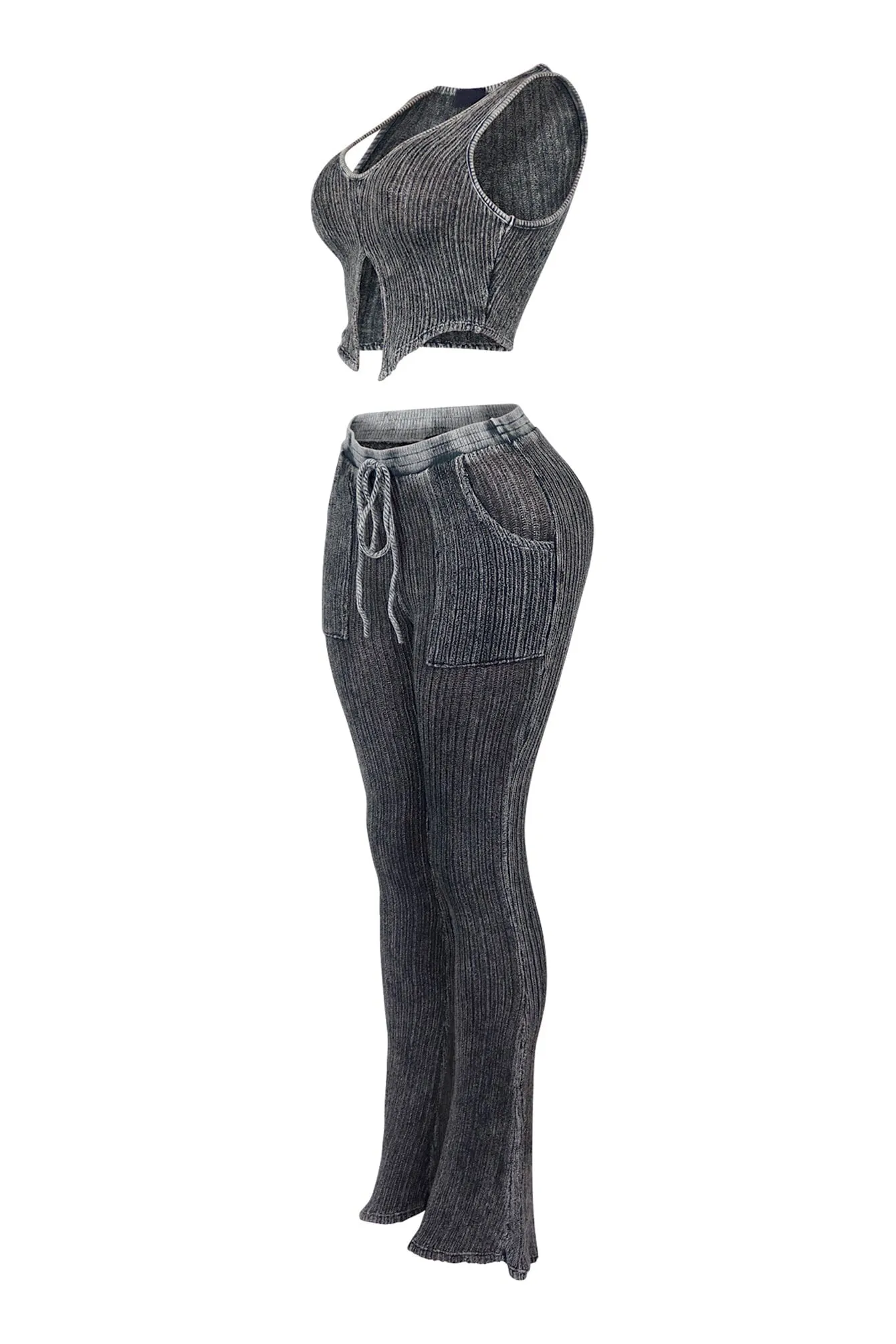 Twin Flame Ribbed Knit Tank Top & Pants SET