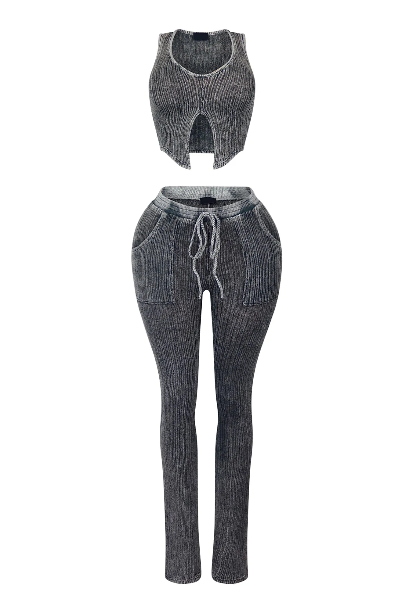 Twin Flame Ribbed Knit Tank Top & Pants SET