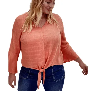 V Neck Bell Sleeve Bow Tie Blouse