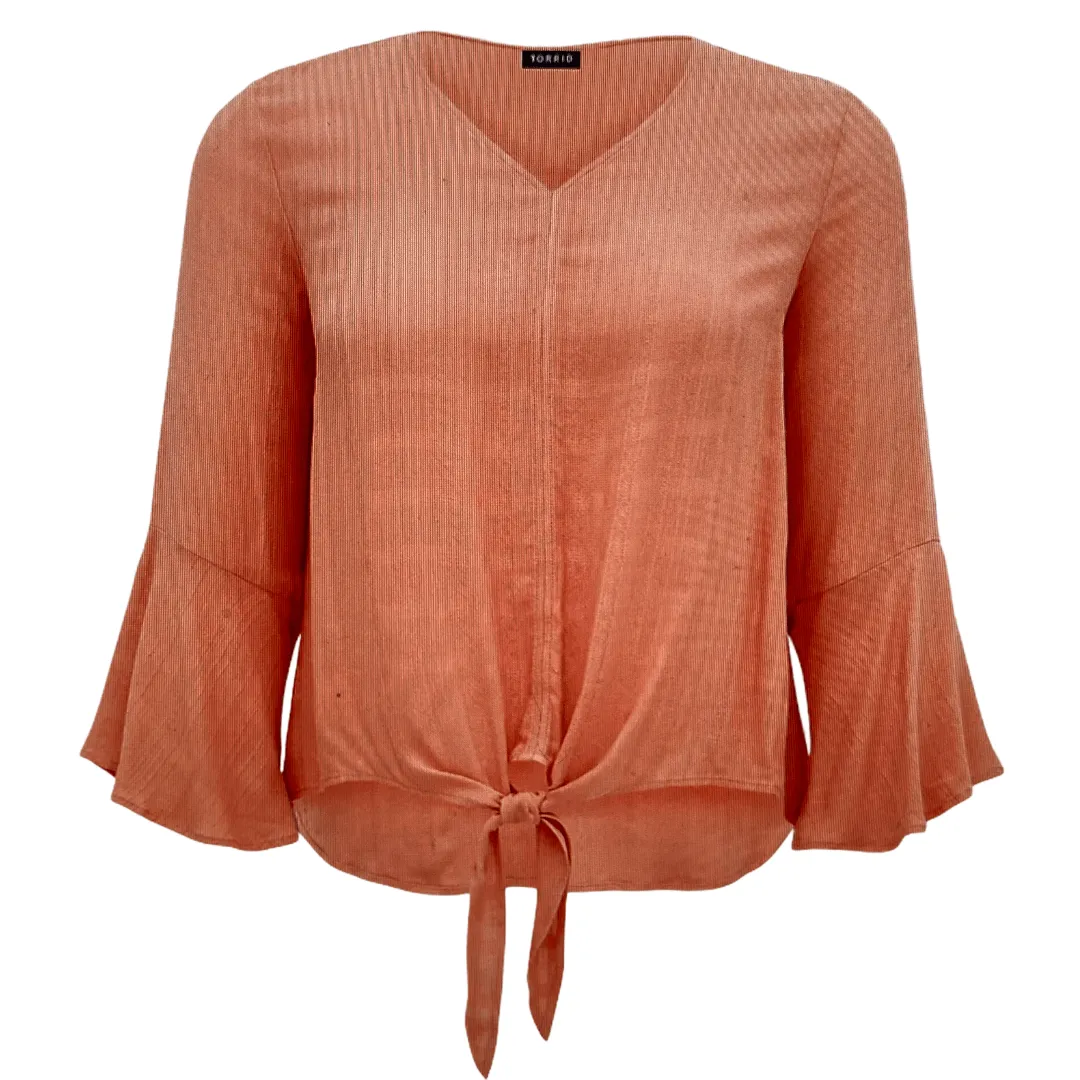 V Neck Bell Sleeve Bow Tie Blouse