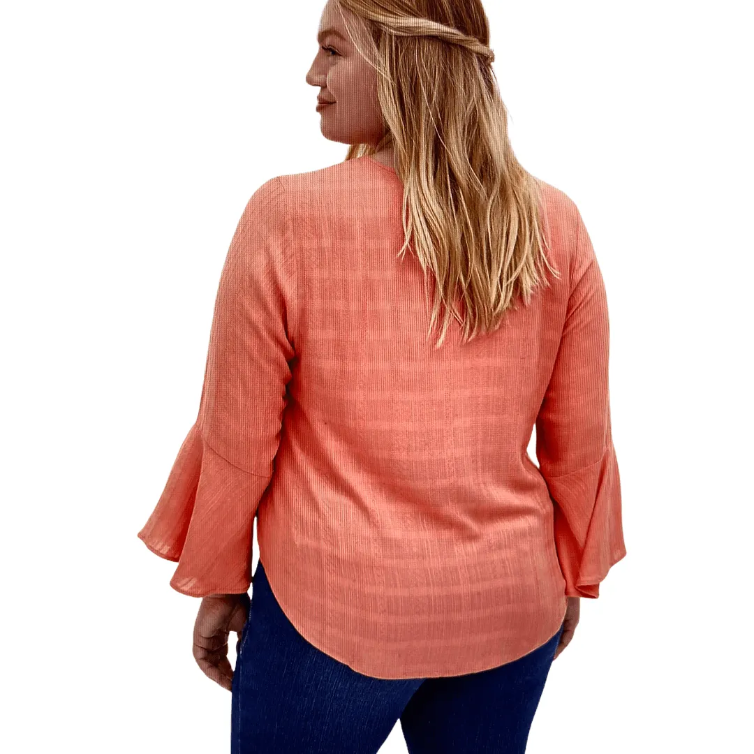 V Neck Bell Sleeve Bow Tie Blouse