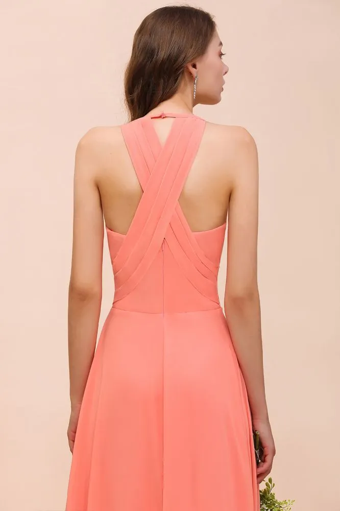 Watermelon Colorful Bridesmaid Maxi Dress Floor-Length V-Neck Maid of Honor Dress