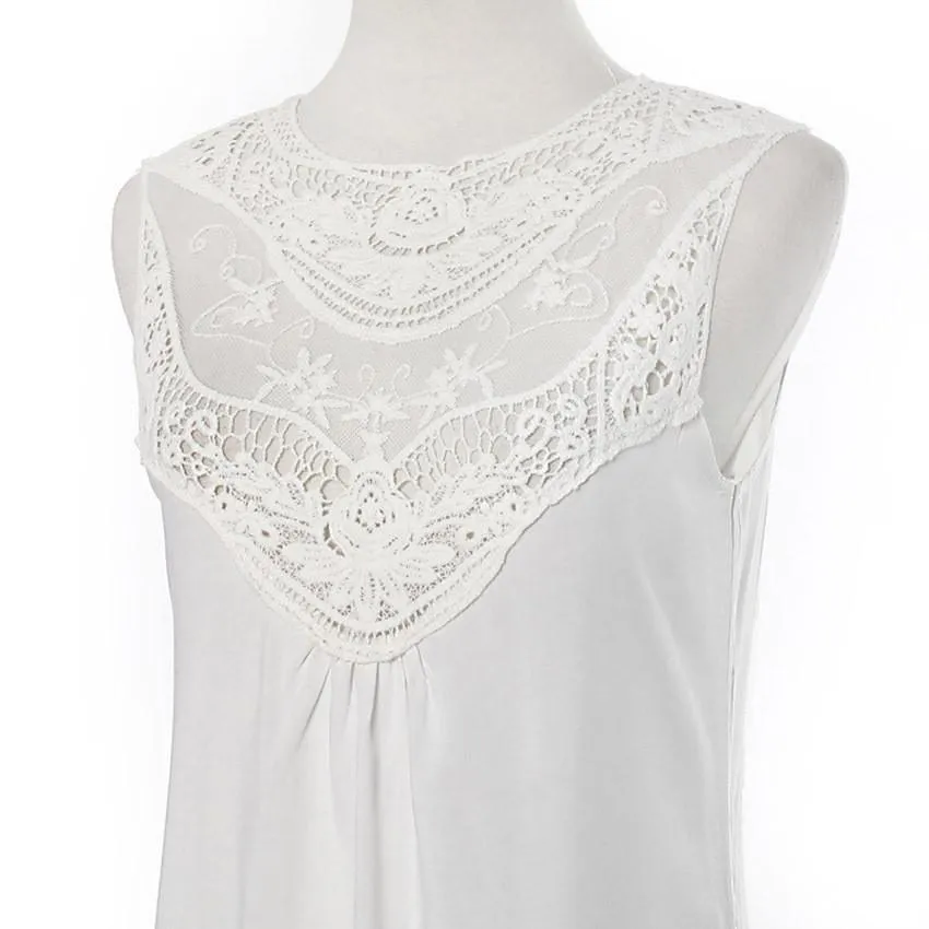 Women Summer Blouse Cotton Lace Blouse Sleeveless Casual Tank